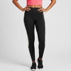 High Rise Black Leggings | M/L | LOVE ALWAYS Side Stripe | Stretchy Yoga Fit